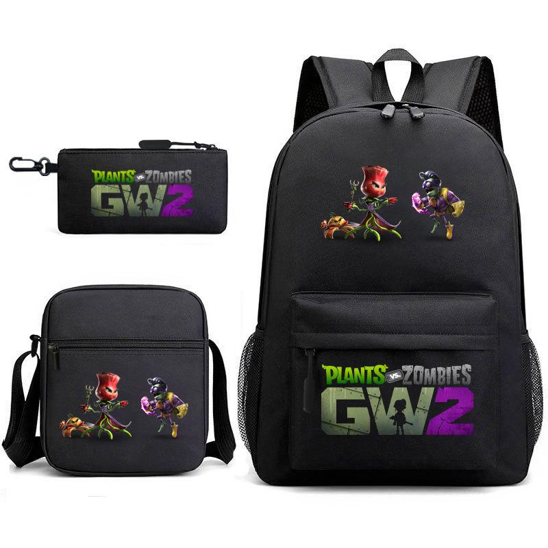 Large Capacity Schoolbag with Shoulder Strap; Student Three-piece Pencil Case Set