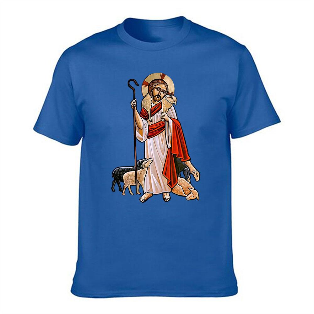 Unisexs Cotton TShirt Jesus The Good Shepherd Graphic Print Religious Christian Casual Tee Top