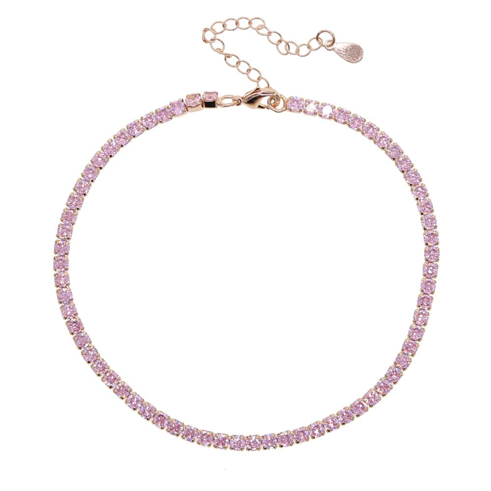 Silver Gold Rose Pink 3mm Zircon Cz Tennis Chain Iced Out Bling Women Charm Anklet