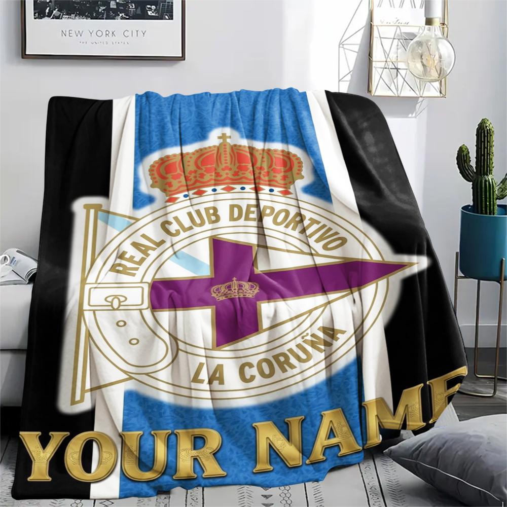 1PC Custom Name Real Club Deportivo Patterned Flannel Blanket Suitable For All Seasons for Home Decor Warmth and Comfort Gifts Holiday Present