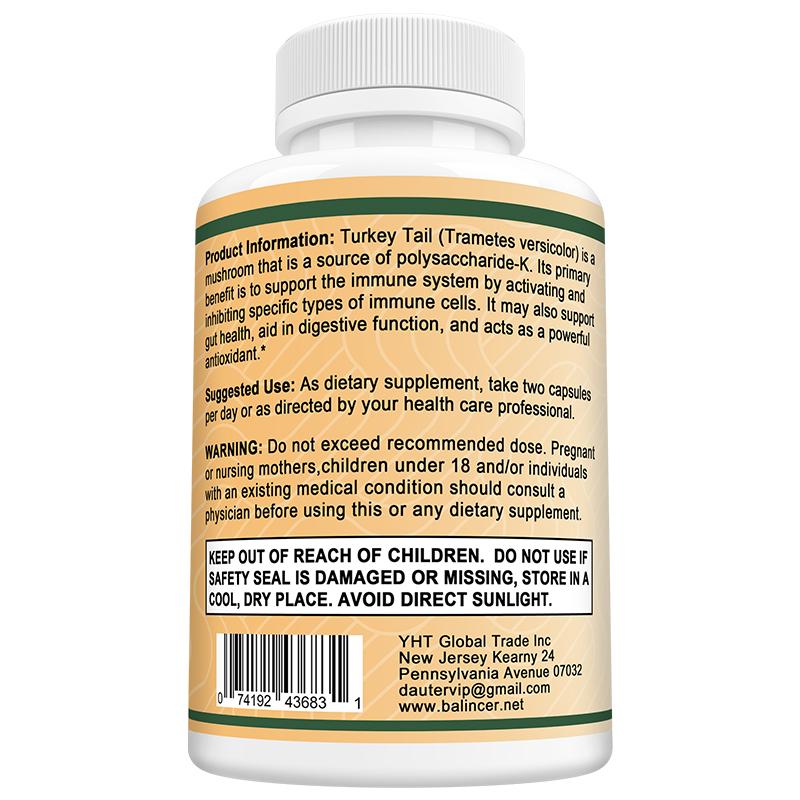 Balincer Turkey Tail Mushroom 1000mg Dietary Supplement - 120 Capsules