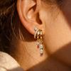 Triple Huggie Stacked Earrings for Women Gold Chain Drop Dangle Earrings Cute Statement CZ Earrings Trendy Dainty Jewelry Gift