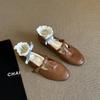 Sheepskin version~ early spring new leather loafers women's low heel one pedal T-button small leather shoes retro comfortable single shoes