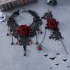 Exaggerated Halloween Necklace Bracelet Gothic Earrings Tassel Lace Flower Jewelry Set  Festival