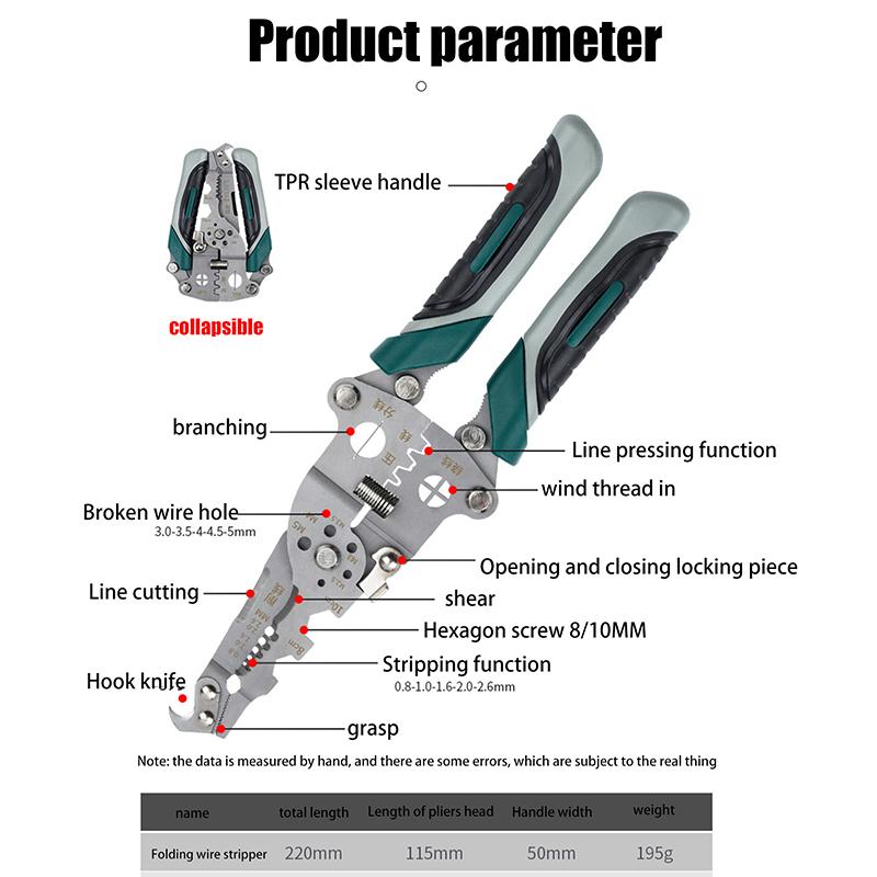 1Pcs Foldable Wire Stripper Multi-Function Pulley Tool For Crimping Splitting Winding Ideal For Electricians