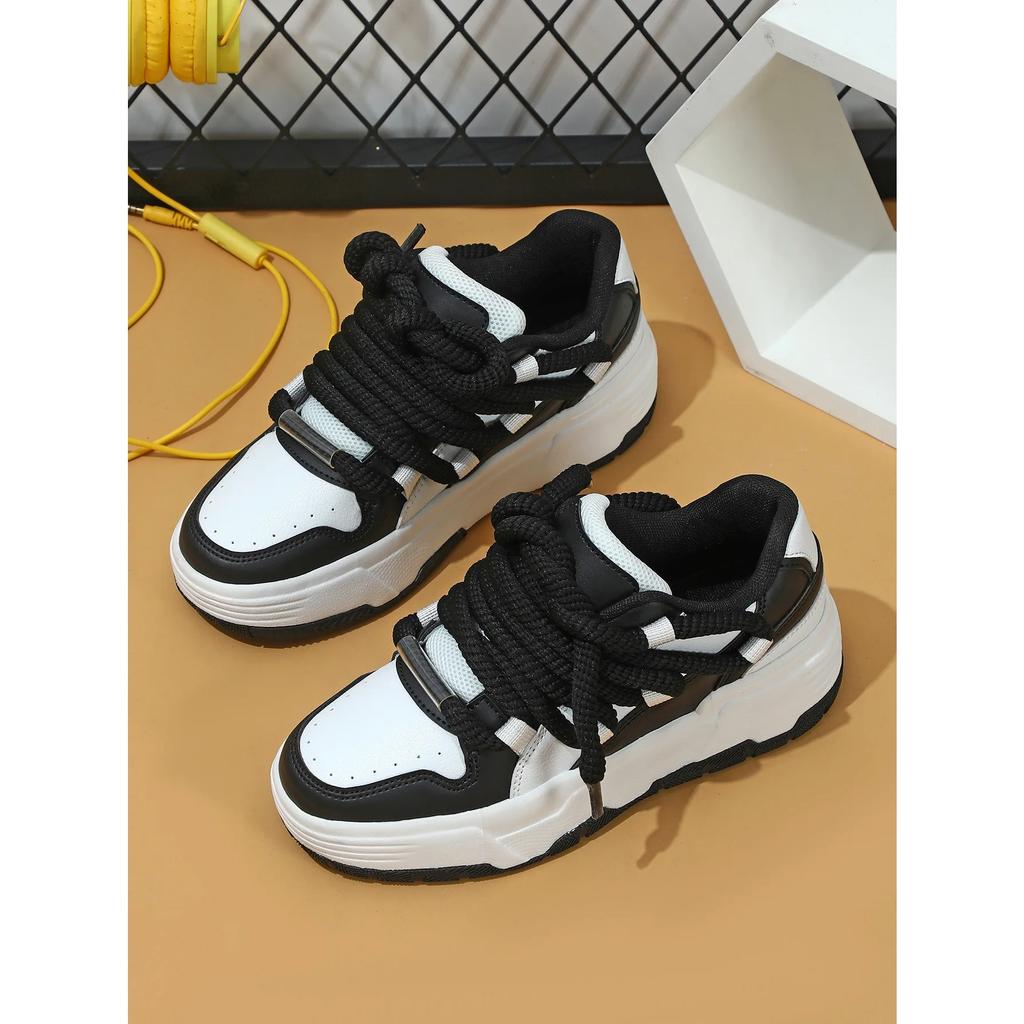 Fashion Platform Sneakers Women Chunky Shoes PU Leather Casual Shoes Ins Board Shoes Lace-up Outdoor Walking Footwear