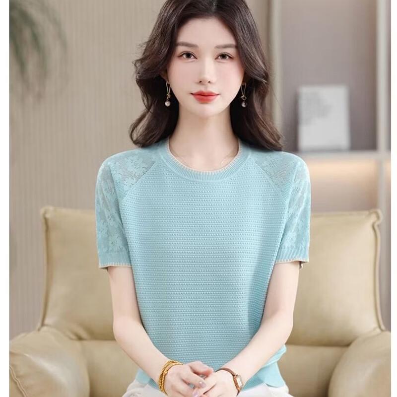 Women's Summer Casual Crew Neck Short Sleeve Knit Tee