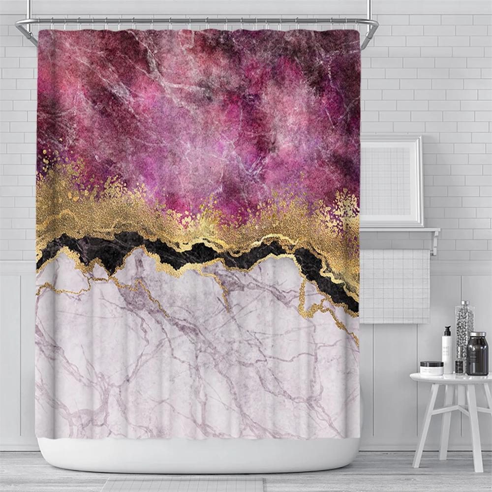 Abstract Navy Blue Gold Marble Shower Curtain Modern Luxury Golden Cracked Lines Fabric Bathroom Curtain Fashion Decor With Hook