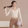 Rückenfreies Yoga-Netz-Langarmtop mit Brustpolstern - Damen-Pilates- und Trainingsbekleidung