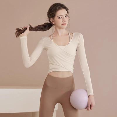 Backless Yoga Mesh Long Sleeve Top with Chest Pads - Women's Pilates and Workout Apparel