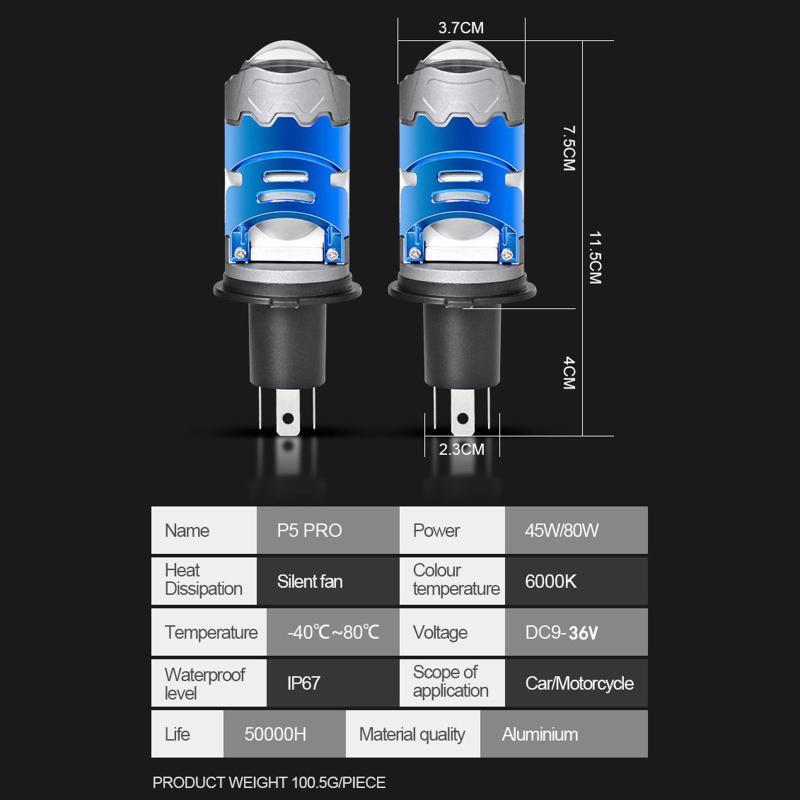 110W H4 Led Mini Projector Lens 6000K High Low Beam Turbo Fan Auto Headlamp 12V High Power Motorcycle Bulb Plug&Play 8000Lm