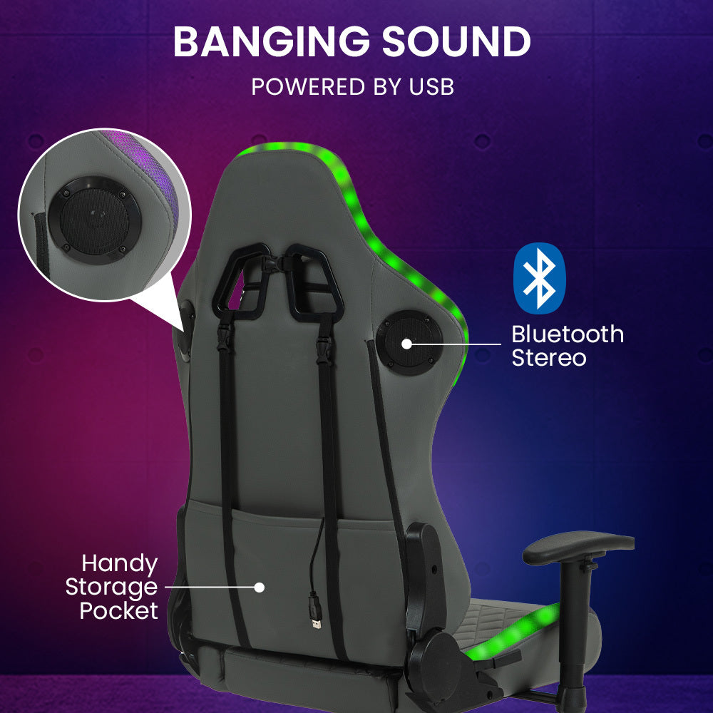 Office Chairs Overdrive Gaming Chair With Bluetooth Speakers Rgb Led Lights Reclining Game Armchair Grey