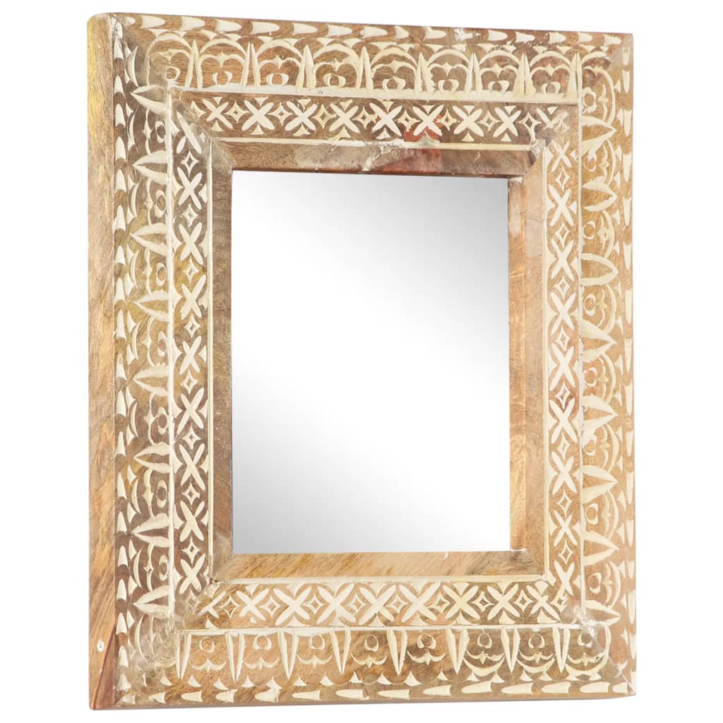 Hand Carved Mirror 50x50x2.6 cm Solid Mango Wood