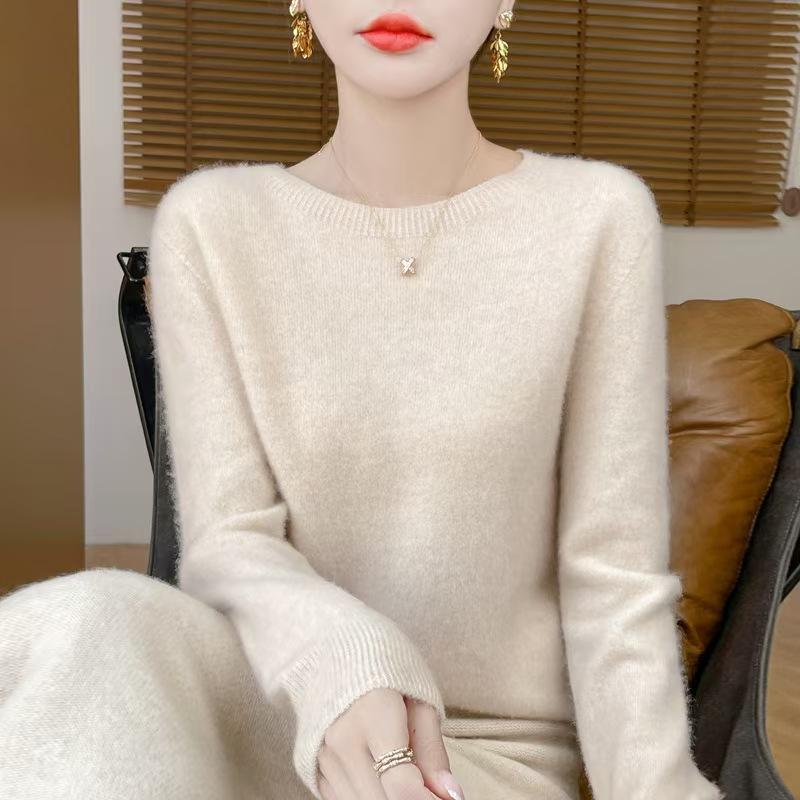

Autumn Winter Round Neck Solid Color Bottomed Sweater Women Casual Fashion All-match Knitting Pullover Top S бежевый