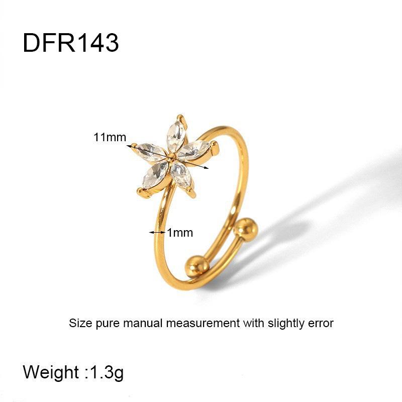 Anello geometrico a forma di fiore placcato oro 18 carati con perle sintetiche e zirconi