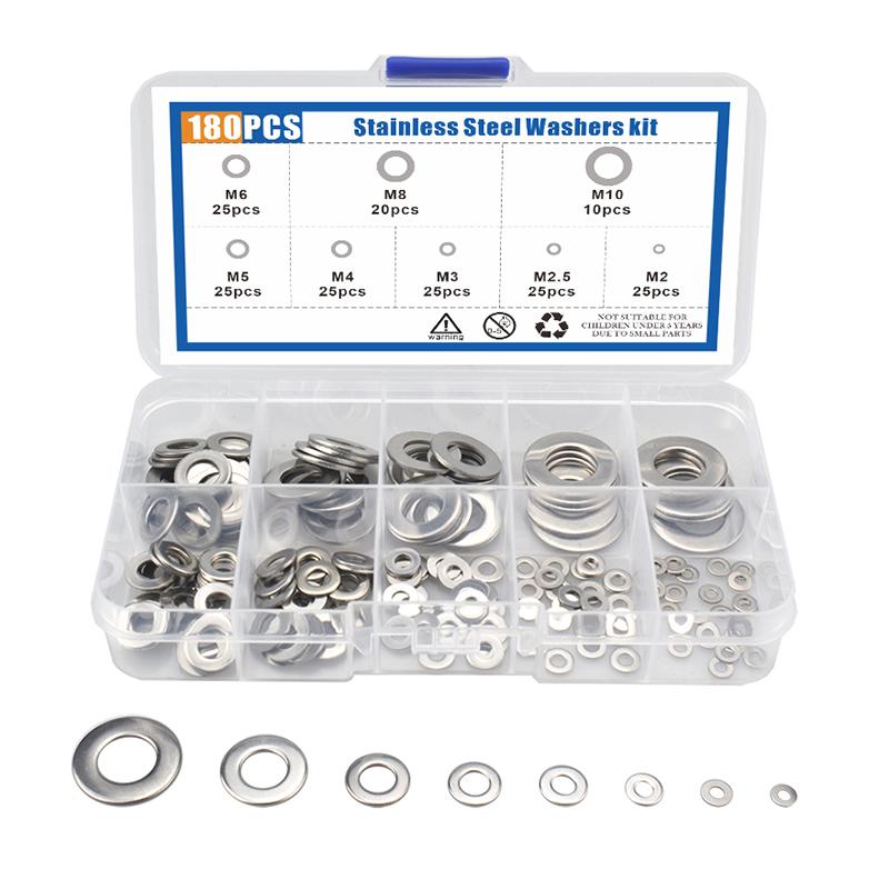 180/360/580Pcs 304 Stainless Steel Flat Washer Assortment Kit Plain Washer Oring Gasket Ring Set For Sump Plugs