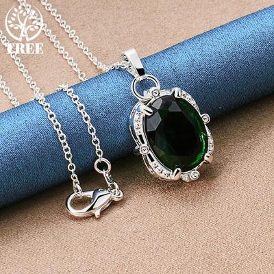 925 Ayar Gümüş Yeşil Zirkon AAA Kolye Kolye Takı