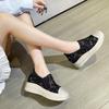 Breathable inside, women's shoes, lace fabric, new cut-out fisherman's shoes, platform muffin, wedge heel, light women