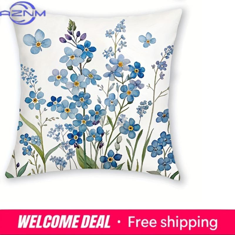 Blue Forget - Me - Not & Home - Themed Pillowcasesliving Room Sofa Cushion Cover, Soft And Comfortable, Bedroom Room Decoration