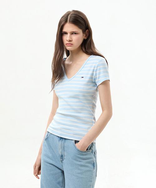 Tamijinseu Slim Essential Rib V-Neck T-Shirt (T32G6Tto10Twt10Ba)