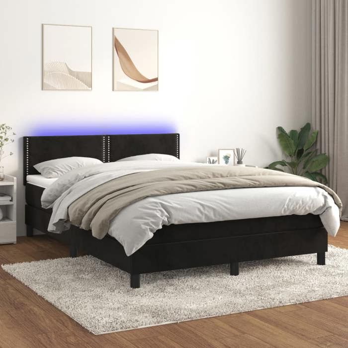 Maison Exclusive - Sommier à lattes de lit avec matelas LED Noir 140x190cm Velours