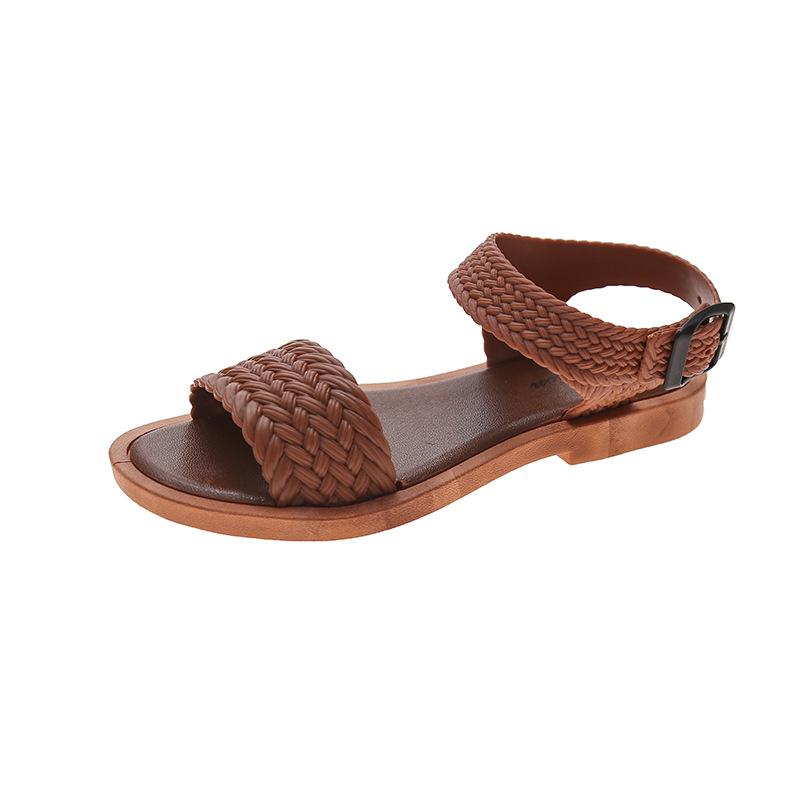 

Сандалии женские туфли с пряжкой из одного слова лето 2024 новые легкие повседневные туфли на плоской подошве для студентов ins tide римские пляжные туфли 40 оранжевый