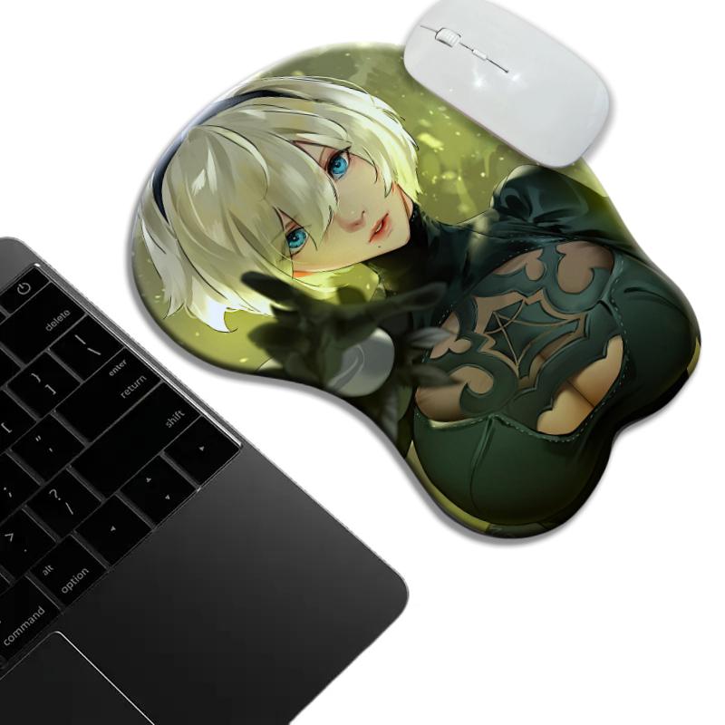 Game White Hair and Blue Eyes Girl Nier 2B Mouse Wrist Pad Ergonomic 3D Soft Silicone Anti-tenosynovitis Wrist Mouse Pad