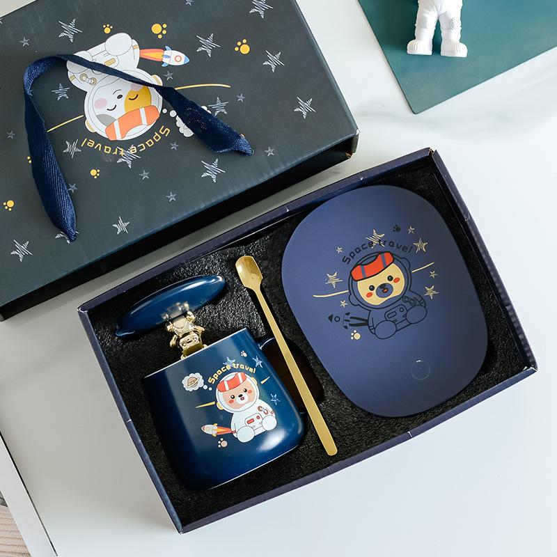 Animal Astronaut Nuannouncer Ceramic Constant Temperature Cup Gift Set Opening Event Festival Gifts