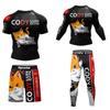 Mens 3D Printed Quick-Dry Stretch Athletic Compression Set - 4pcs Gym Running Basketball Workout Gear