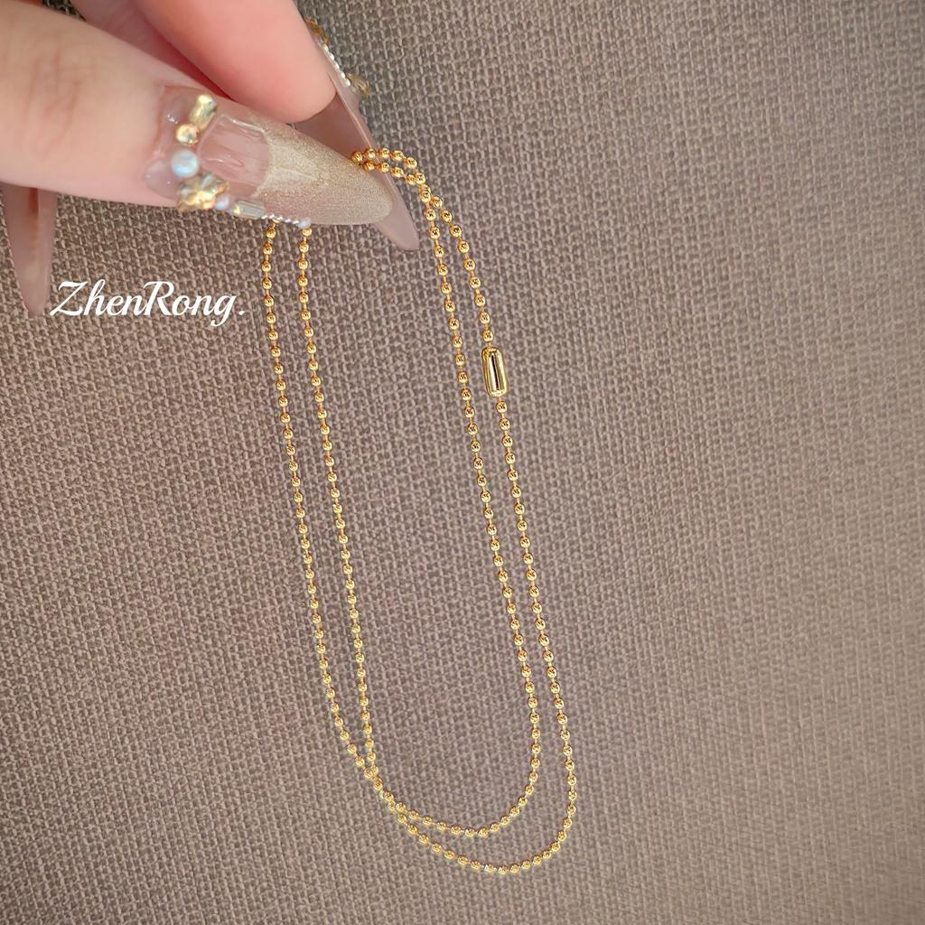 Imported Craftsmanship 18K Real Gold Electroplating Necklace Sweater Chain Simple Universal Chain Plain Gold Chain Doudou Color Gold Collarbone Chain