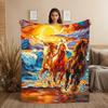 Pattern of Horses and Beach Sunset Flannel Printed Blanket Suitable for All Seasons Suitable for Living Room Office Sofa Travel