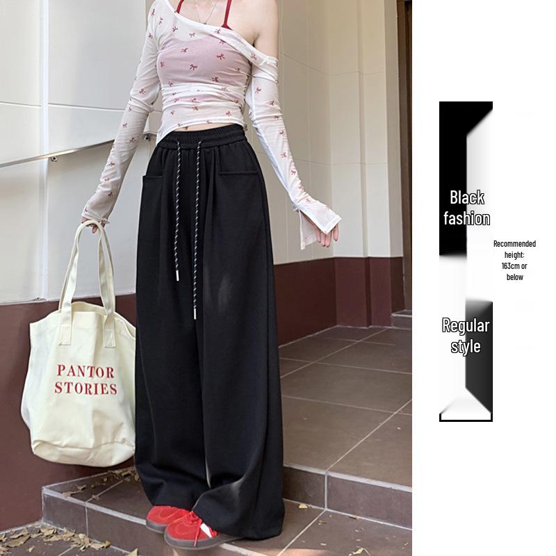 

Женские брюки с широкими штанинами, высокой талией и драпировкой - Весна/Осень 2025, Свободные, стройнящие, длиной до пола, повседневные брюки. M (95-110 lbs)