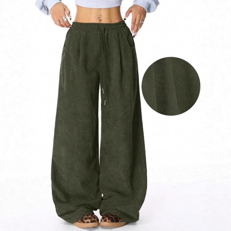 New Style Lazy Style High Waist Casual Versatile Drapey Drawstring Wide Leg Pants
