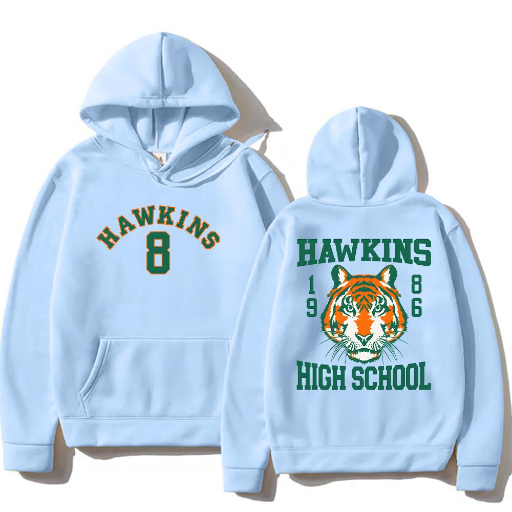 Hawkinss Tigers Hoodie Fashion Trendy Cartoon Print Sweatshirts Men's Women's Loose Pullover Oversized Casual Streetwear Clothes