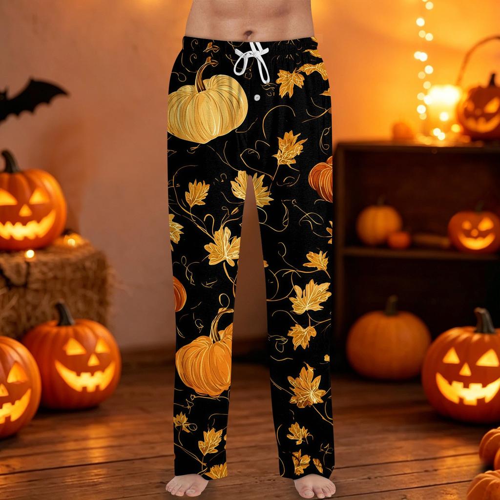 Men's Halloween Print Drawstring Lounge Pants Casual Sleepwear Relaxed Fit Elastic Waistband Soft Fabric