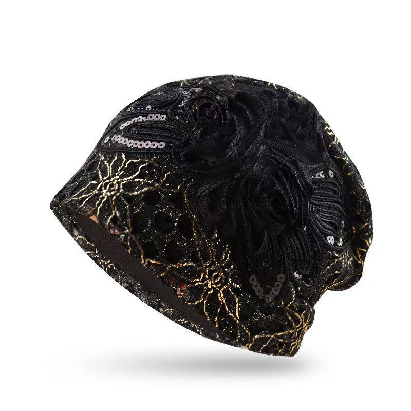 Omen Sequins Lace Turban Cap Flower Muslim Headwear Hat Female Head Wraps Ladies Bonnet Turbante Mejur