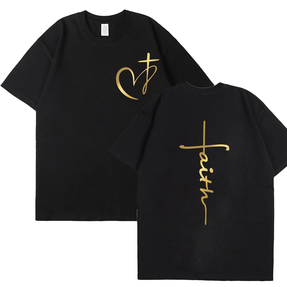 Women's Summer T-Shirt Heart Cross Shirt Fashion Print T-Shirt Women Brand Shirt Short Sleeve Top Faith Jesus Tee Shirt Clothing