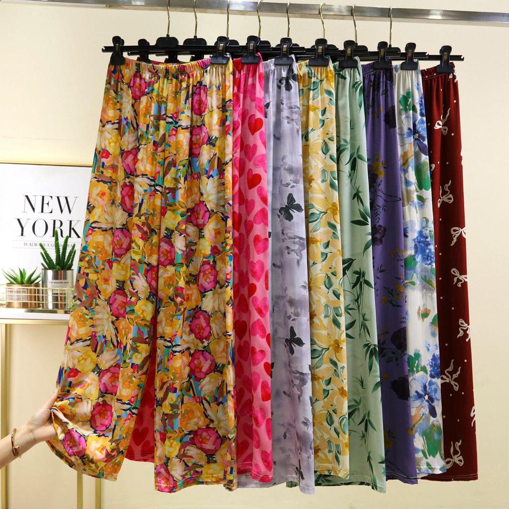 Women's French Romantic Wide-Leg Floor-Length Pants - Spring/Summer Plus Size, Elastic Waist