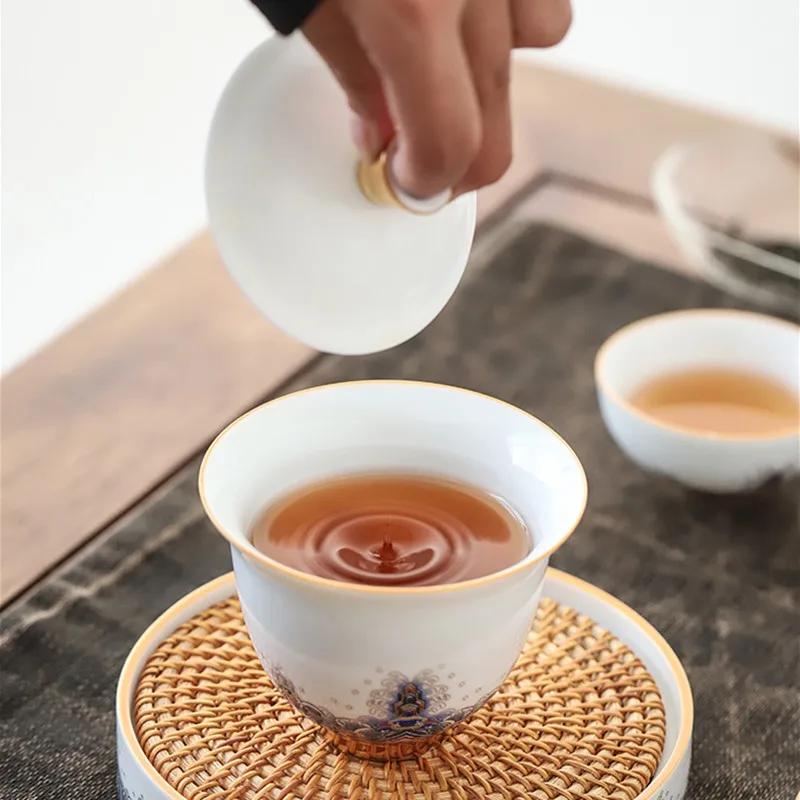 Chinese Exquisite White Porcelain Gaiwan Pot Bearing Handmade Ceramic Tea Tureen Teacup Household Tea Bowl Portable Teaware