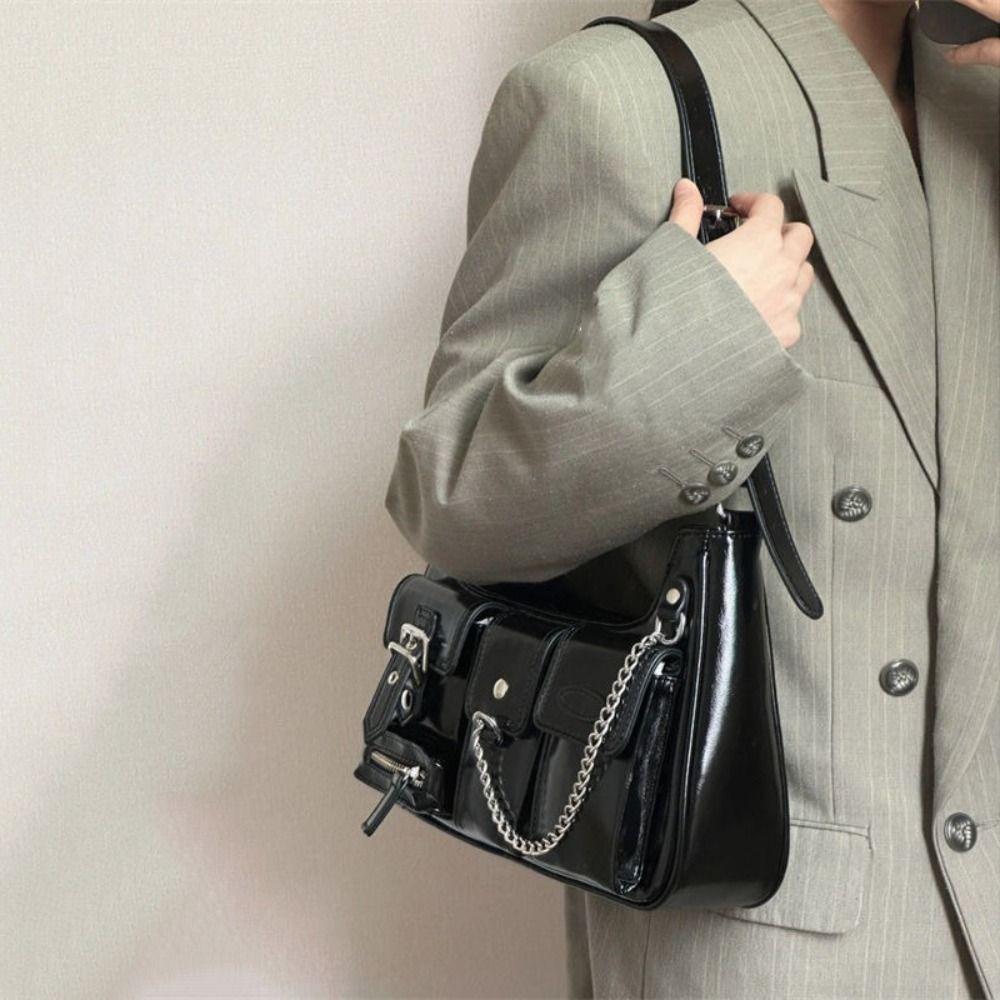 Y2K PU Crossbody Bag Gothic Underarm Shoulder Bag Temperament Leather Handbag Women