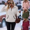 Womens Winter Fleece Pullover Hoodie With Half Turtleneck Zipper Pocket Casual Long Sleeve