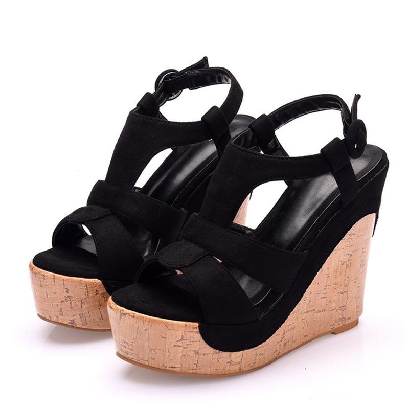 Liyke  New Yellow Pink Open Toe Wedge Sandals For Women Summer Fashion Buckle Strap Platform High Heels Party Dress Shoes