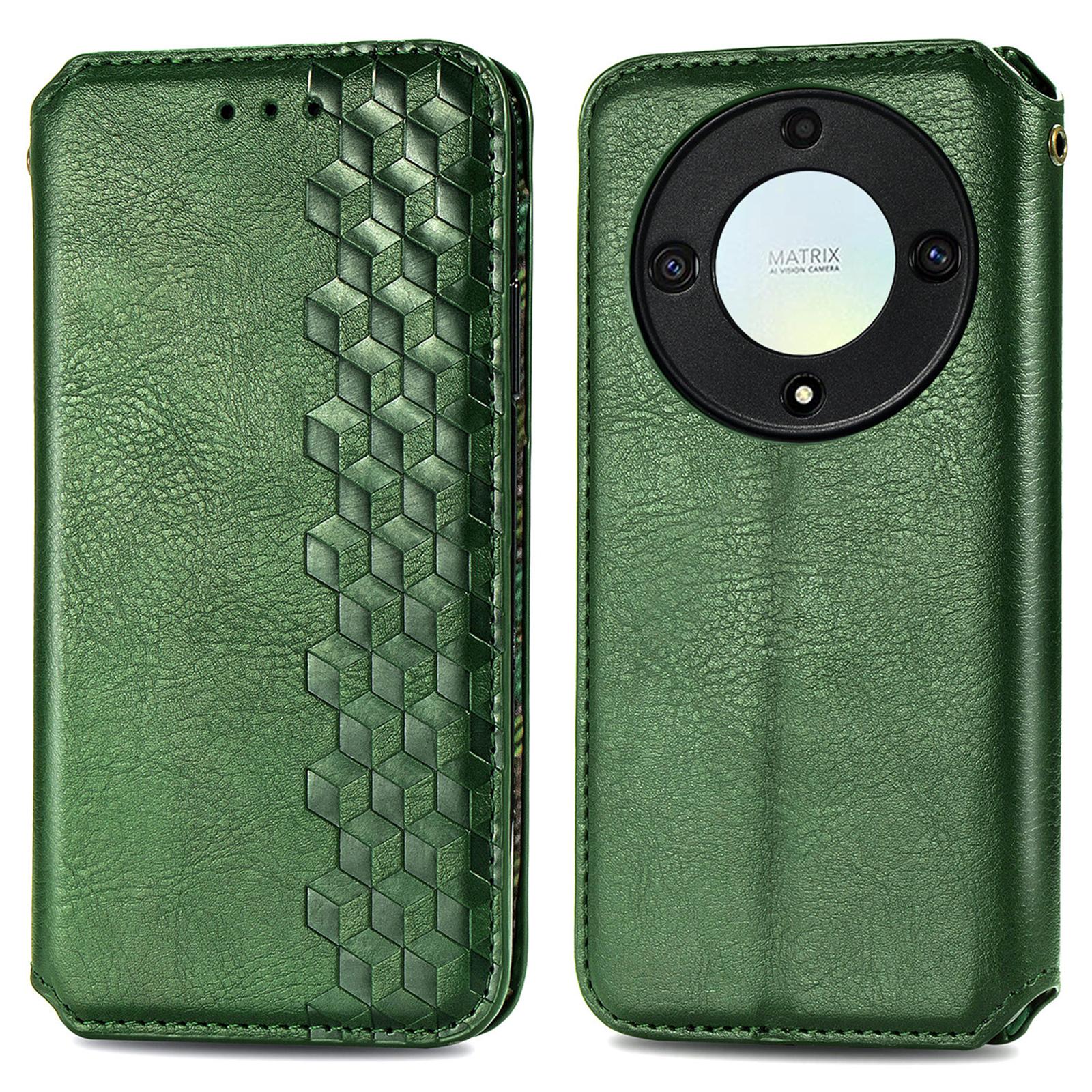 

For Honor X40 5G/X9a 5G/Magic5 Lite 5G PU Leather Case Rhombus Imprint Wallet Stand Phone Cover Green