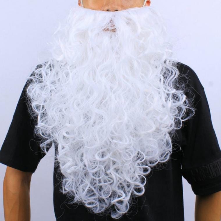 Curly Santa Beard 20cm on Elastic Band - White