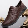 Men's shoes 2025 summer new fashion trend British style driving casual shoes round head lace-up hollow breathable leather shoes