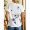 Ladies' 3D Printed Butterfly Floral Casual T-shirt Short Sleeved Round Neck Shirt
