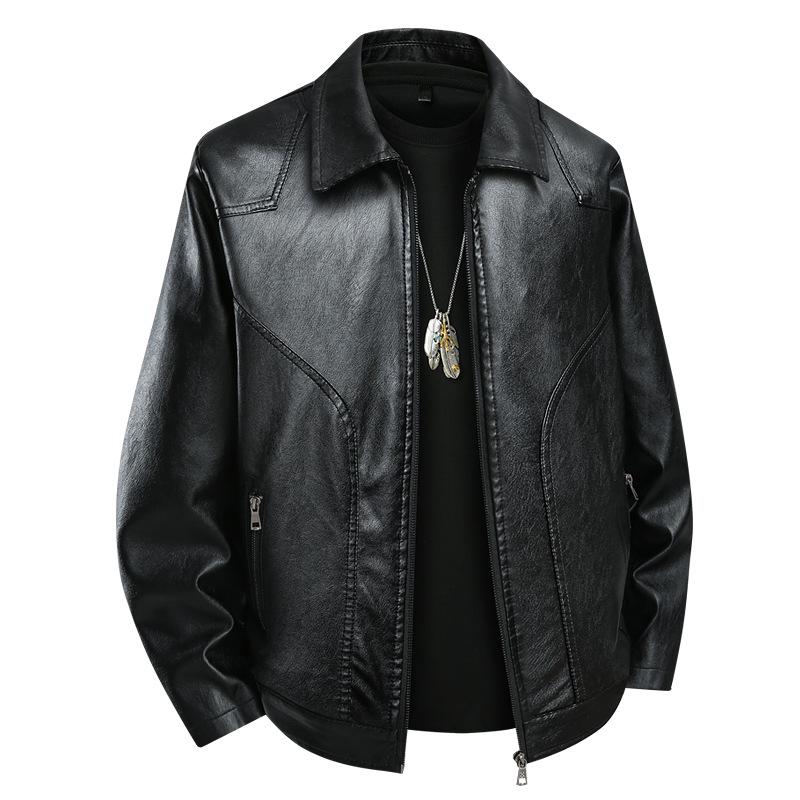 Men's Plus Size Leather Jacket - Autumn/Winter Loose Fit with Turn-down Collar