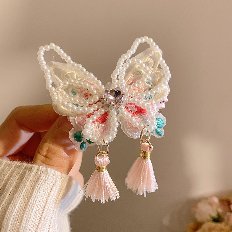 

Тканевая жемчужная заколка-бабочка с бахромой женская модная легкая роскошная боковая заколка-уточка милые универсальные аксессуары для волос головной убор