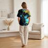 Women Casual Printed Henley Neck Button Front Pocket Short Sleeve Linen Cotton Shirt Blouse Top for Summer