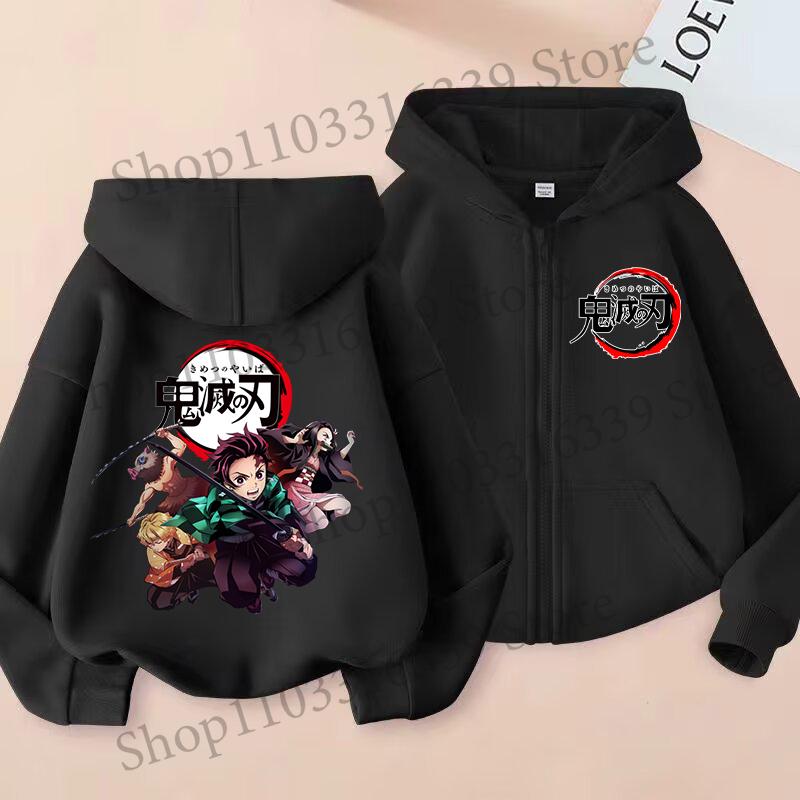 Demon Slayer Children'S Cardigan Coat Zipper Tops Boy Girls Hoodie Autumn Sweatshirt Anime Cosplay Fashion Clothing